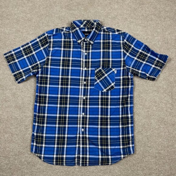 HUF Other - Huf Button Down Shirt Men's Size M Blue Plaid Short Sleeve Collared Skater